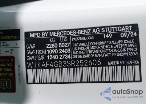 2025 Mercedes-Benz C 300 300 from USA, damaged, VIN W1KAF4GB3SR252606